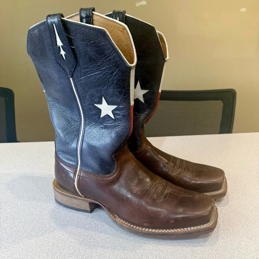 Twisted X Work Boots Men’s 9 D Lite Soft Square Toe Texas Flag Brown Leather
